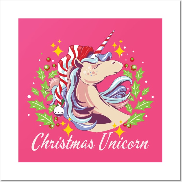 Cute Christmas Unicorn Wall Art by Jane Winter